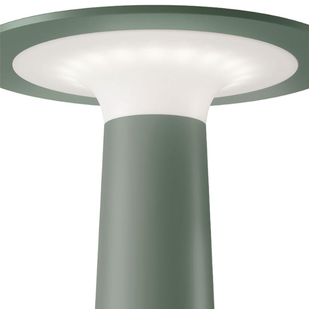 Mid-Century Modern Klaus Nolting 'Lix' Portable Outdoor Aluminum Table Lamp in Sage for IP44de For Sale