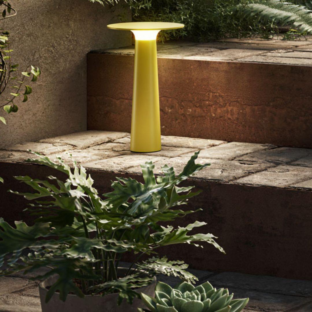 German Klaus Nolting 'Lix' Portable Outdoor Aluminum Table Lamp in Yellow for IP44de For Sale