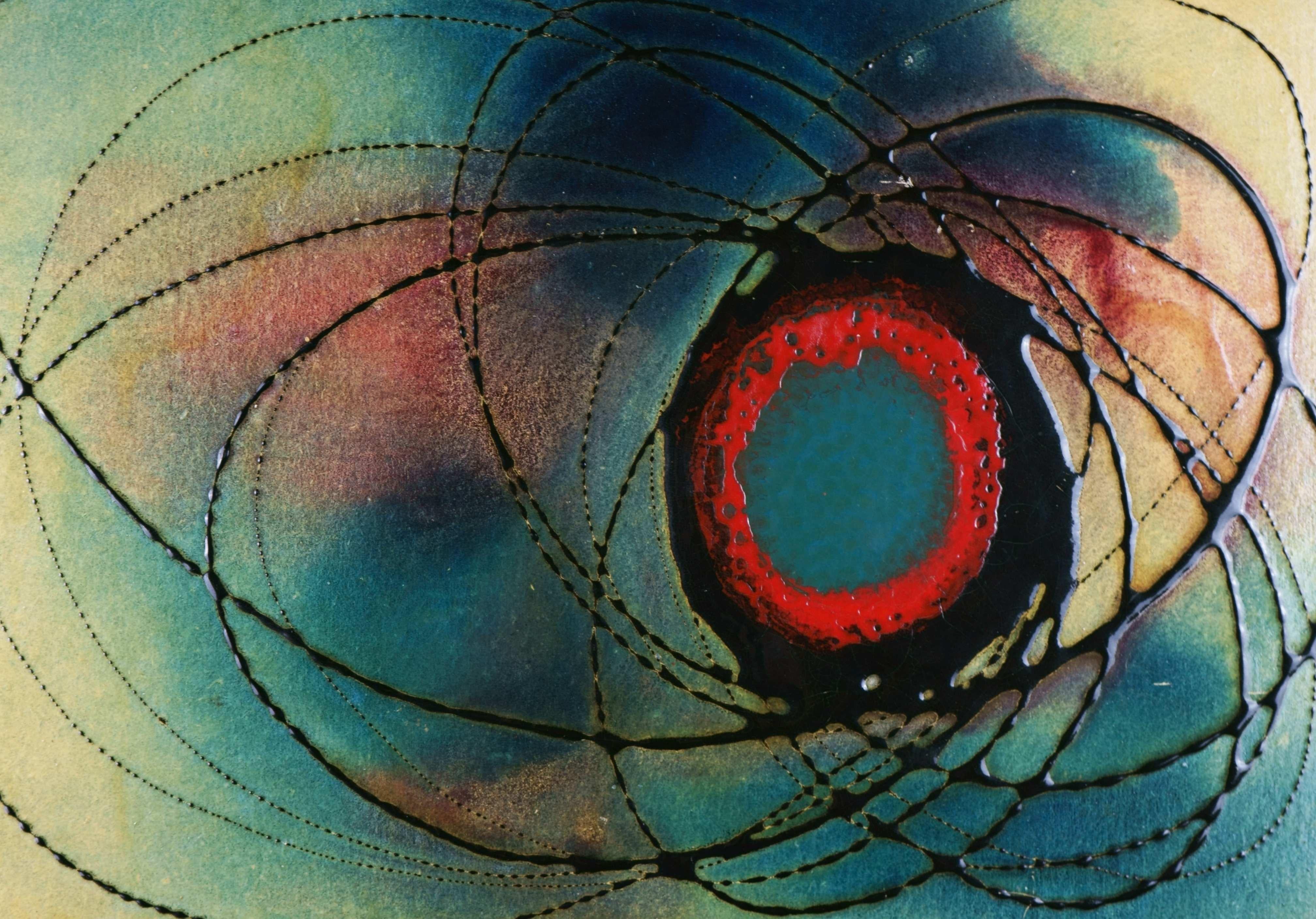 Eccentric discharges of a blue-red core / - Energetic traces - - Painting by Klaus Oldenburg