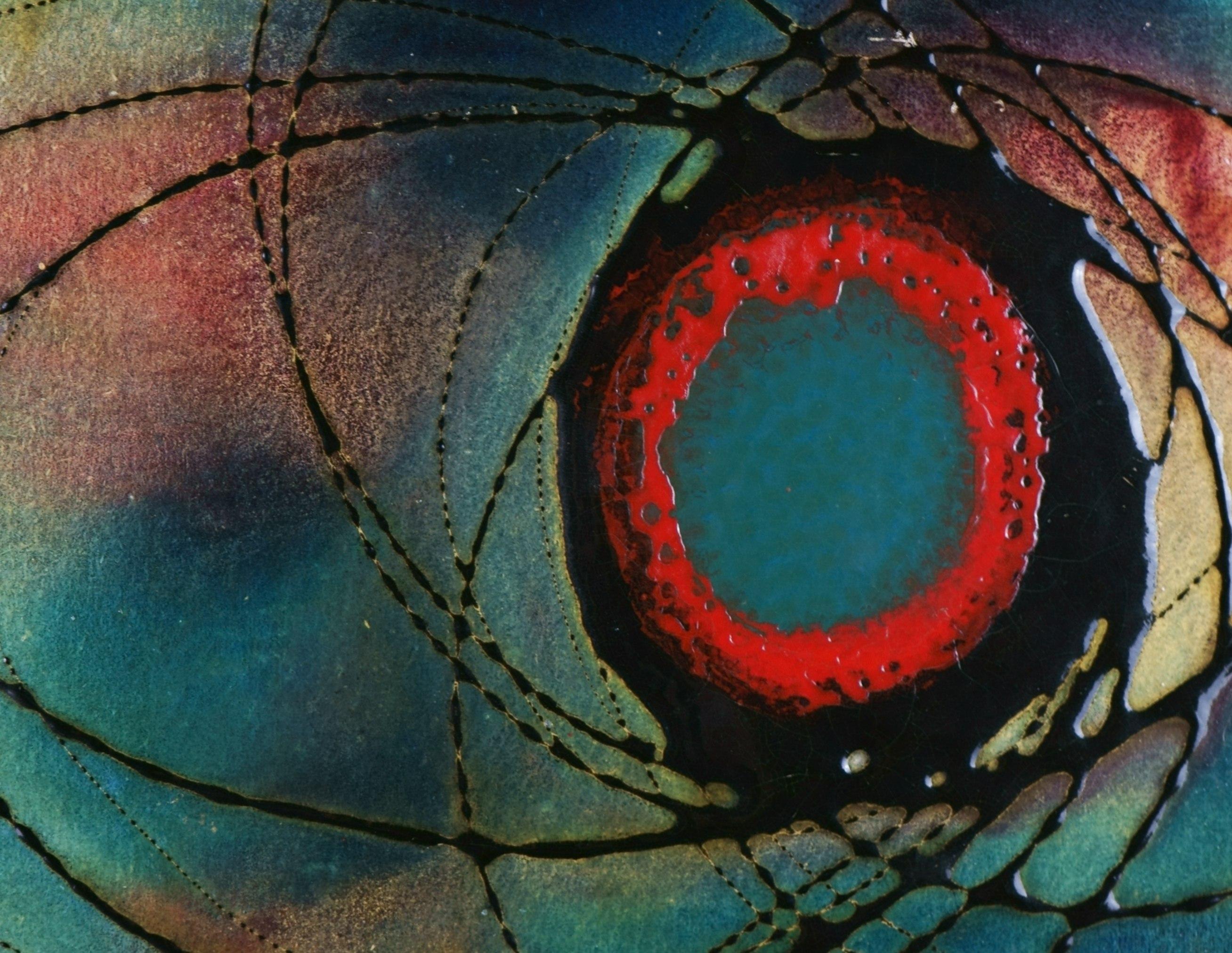 Eccentric discharges of a blue-red core / - Energetic traces - - Abstract Painting by Klaus Oldenburg