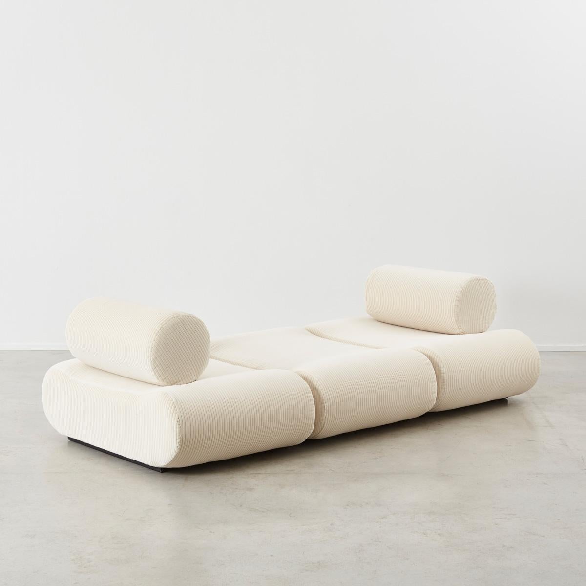 Designed in 1969 but unveiled at the 1972 Cologne international furniture fair in Germany, Klaus Uredat’s sofa design involves elements that can be rearranged in a wide variety of possible configurations. The two pieces of each seat, themselves