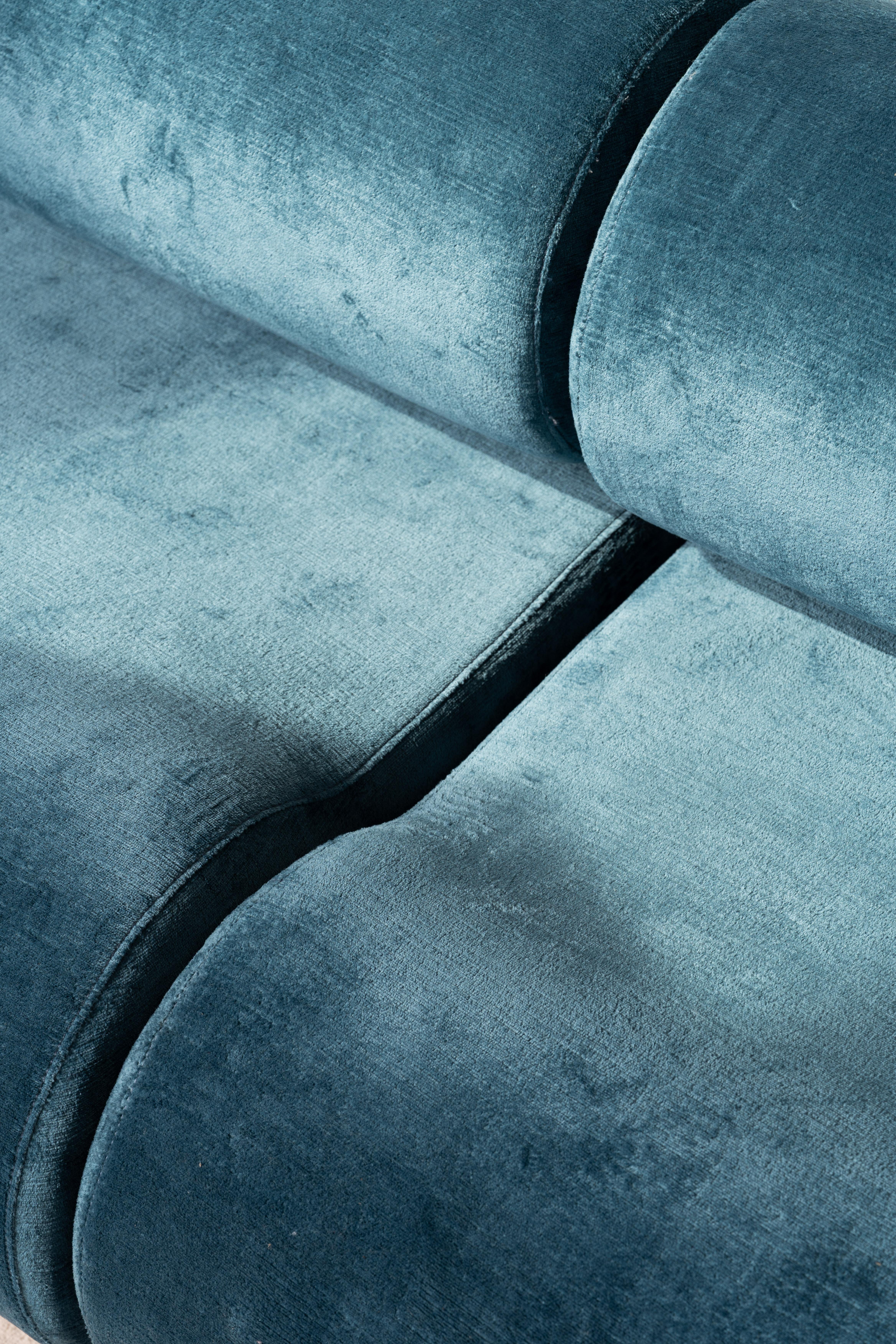 Designed by Klaus Uredat in 1969 for the German manufacturer COR, the Corbi modular sofa is a rare and sculptural example of late 1960s European design. Comprising three elements—each with a minimalist base and cylindrical backrest—it can be