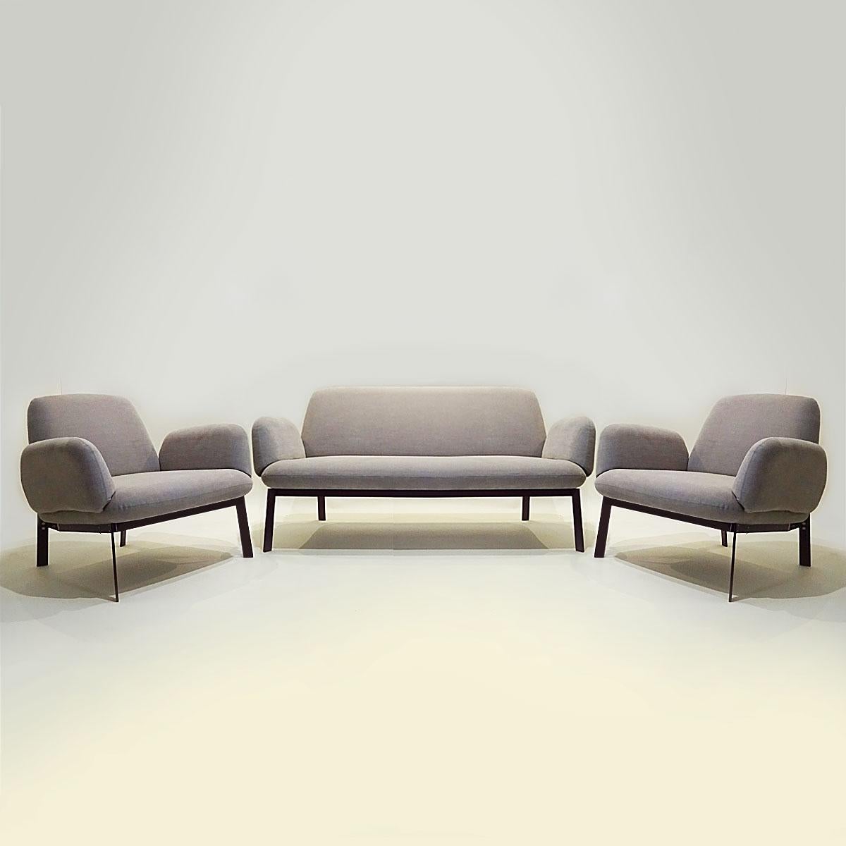 A brand new condition Klauser and Carpenter contemporary vintage style compact Easy chair and sofa set for Established & Sons.

Contemporary vintage may sound like an odd description but it’s very much what we’ve seen in furniture trends over the