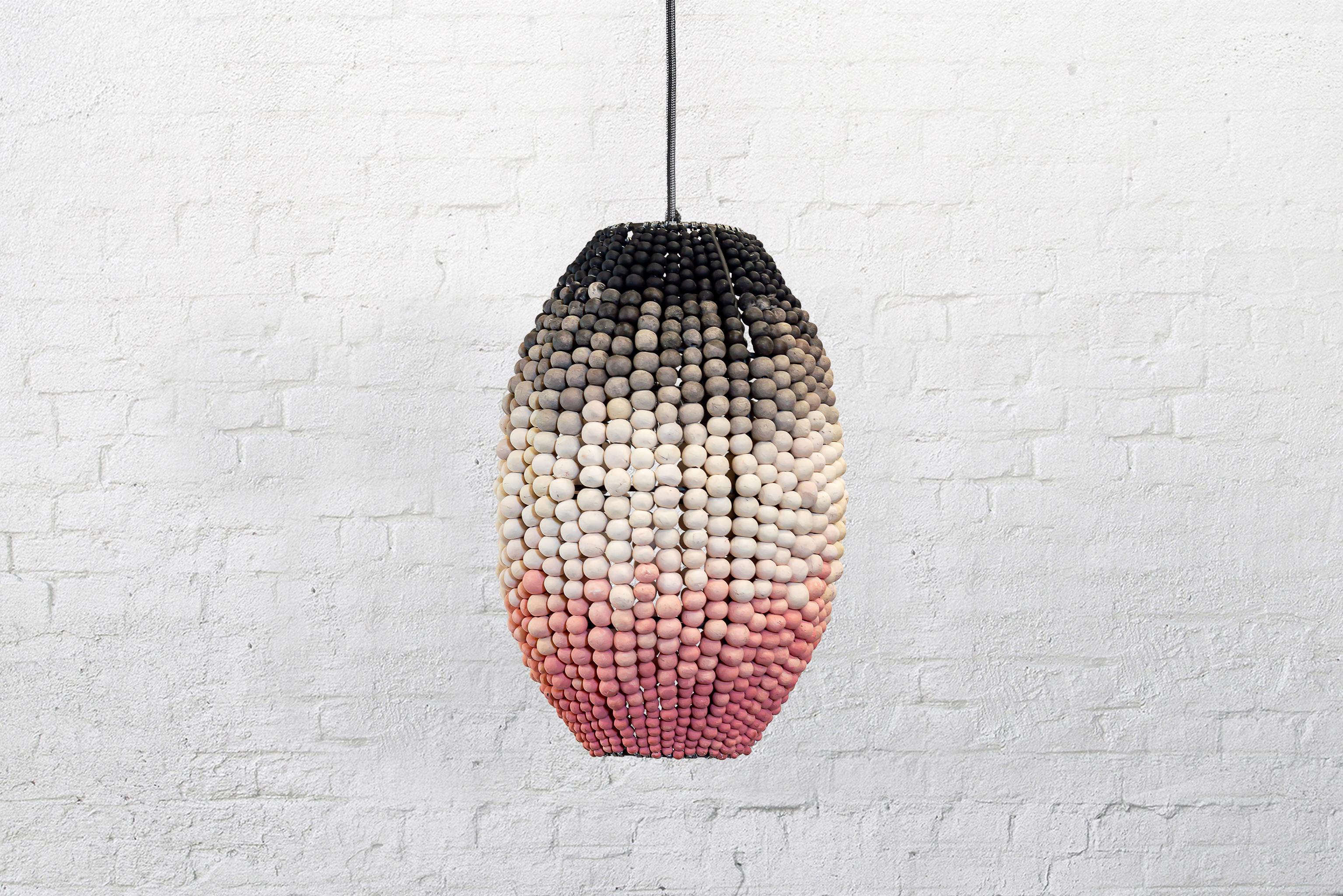 Klaylife Barrel, Grey Handmade Clay Beaded Pendant Light In New Condition For Sale In Brighton, Victoria