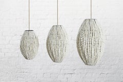 Klaylife Barrel, Small, White Handmade Clay Beaded Pendant Light