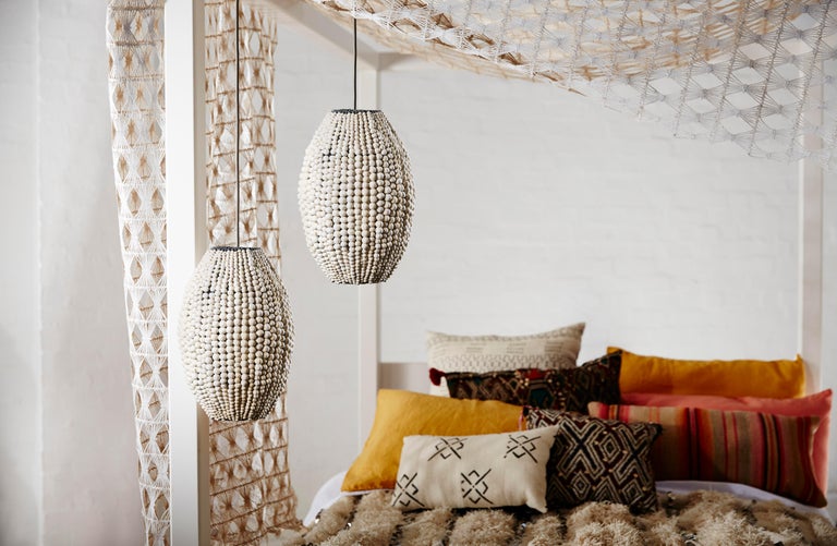 Klaylife Barrel, Small, White Handmade Clay Beaded Pendant Light For