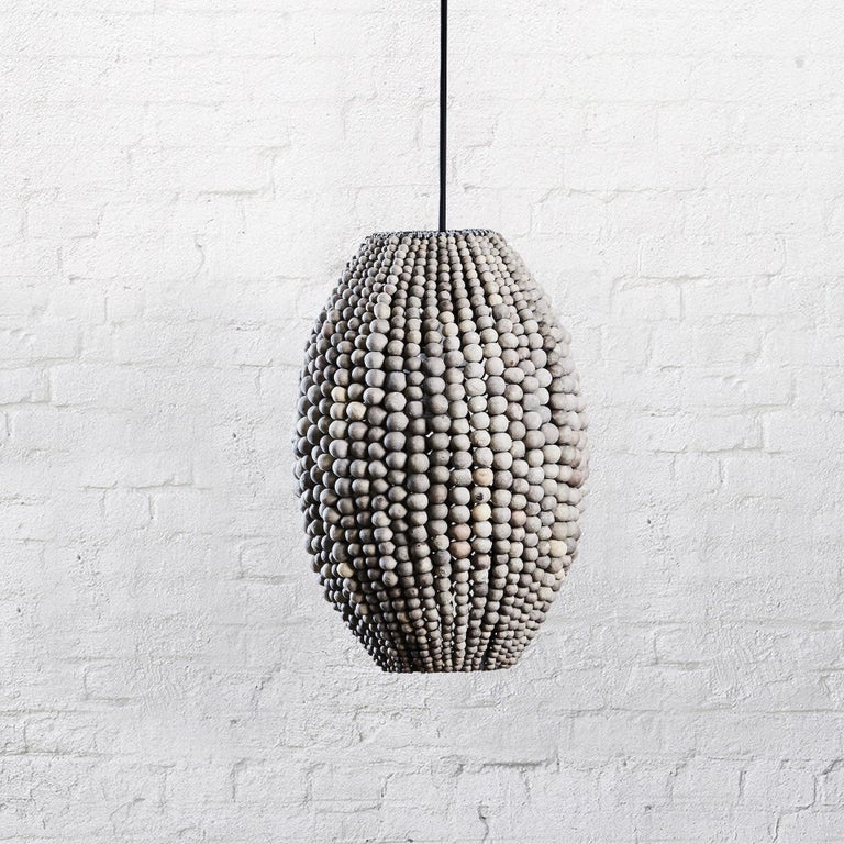 Klaylife Barrel, Small, White Handmade Clay Beaded Pendant Light For