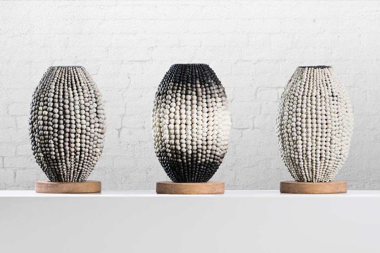 Klaylife Barrel, White Handmade Clay Beaded Table Lamp For Sale at