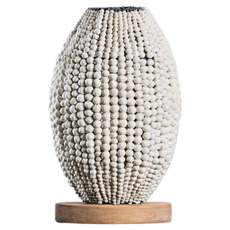 Klaylife Barrel, White Handmade Clay Beaded Table Lamp For Sale at