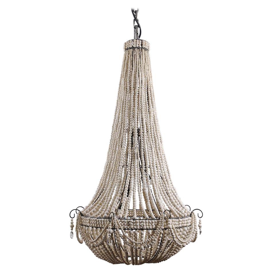 Klaylife Elongated, XL, White Handmade Clay Beaded Chandelier, 21st Century For Sale