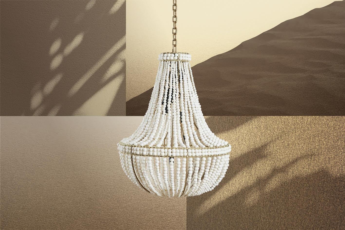 The klaylife sash is a handmade, modern chandelier with a Classic style with the added detail of a top band and belly band that accentuates the line and length of the clay beaded chandelier. The sash is one of our most popular chandeliers and is a