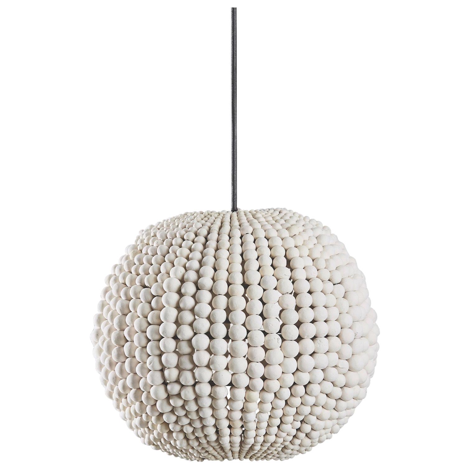Klaylife Sphere, White Handmade Clay Beaded Pendant Light, 21st Century