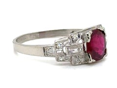 Klebanoff & Grossman 1940's Antique GIA Natural Blood Red Ruby Diamond Ring Plat