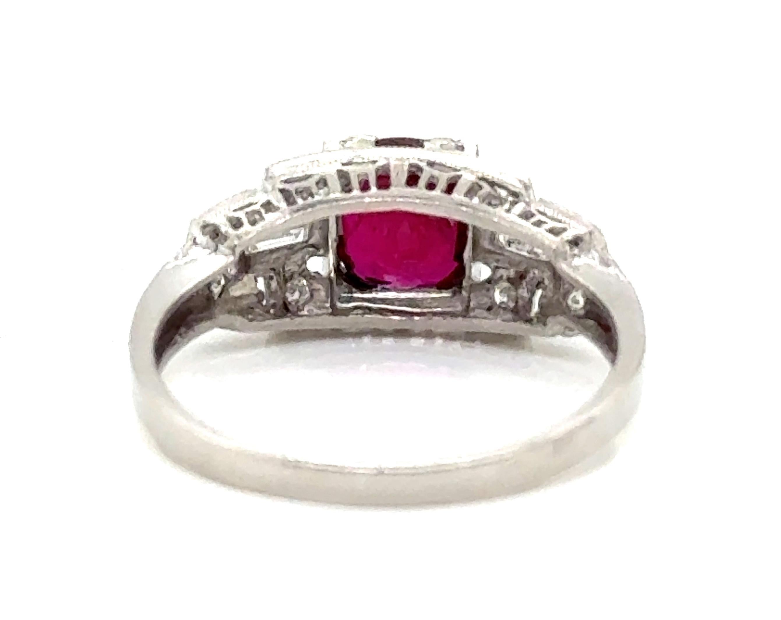 Klebanoff & Grossman 1940's Antique GIA Natural Blood Red Ruby Diamond Ring Plat In Excellent Condition In Dearborn, MI