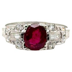 Klebanoff & Grossman 1940's Antique GIA Natural Blood Red Ruby Diamond Ring Plat