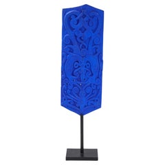 Klein Blue Painted Dayak Tribe Sculpted Shield on Stand