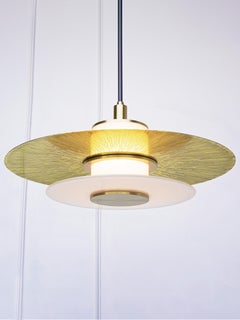 24" Klein Pendant with Milk Glass, Etched and Polished Shade and Satin Brass