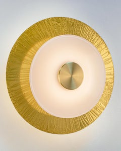 Klein Sconce in Etched and Polished Brass with White Glass Rondelle