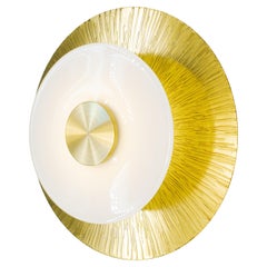 Klein Sconce in Etched and Polished Brass with White Glass Rondelle