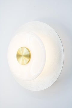 Klein Sconce in Ginkgo Etch in Matte White with White Glass Rondelle