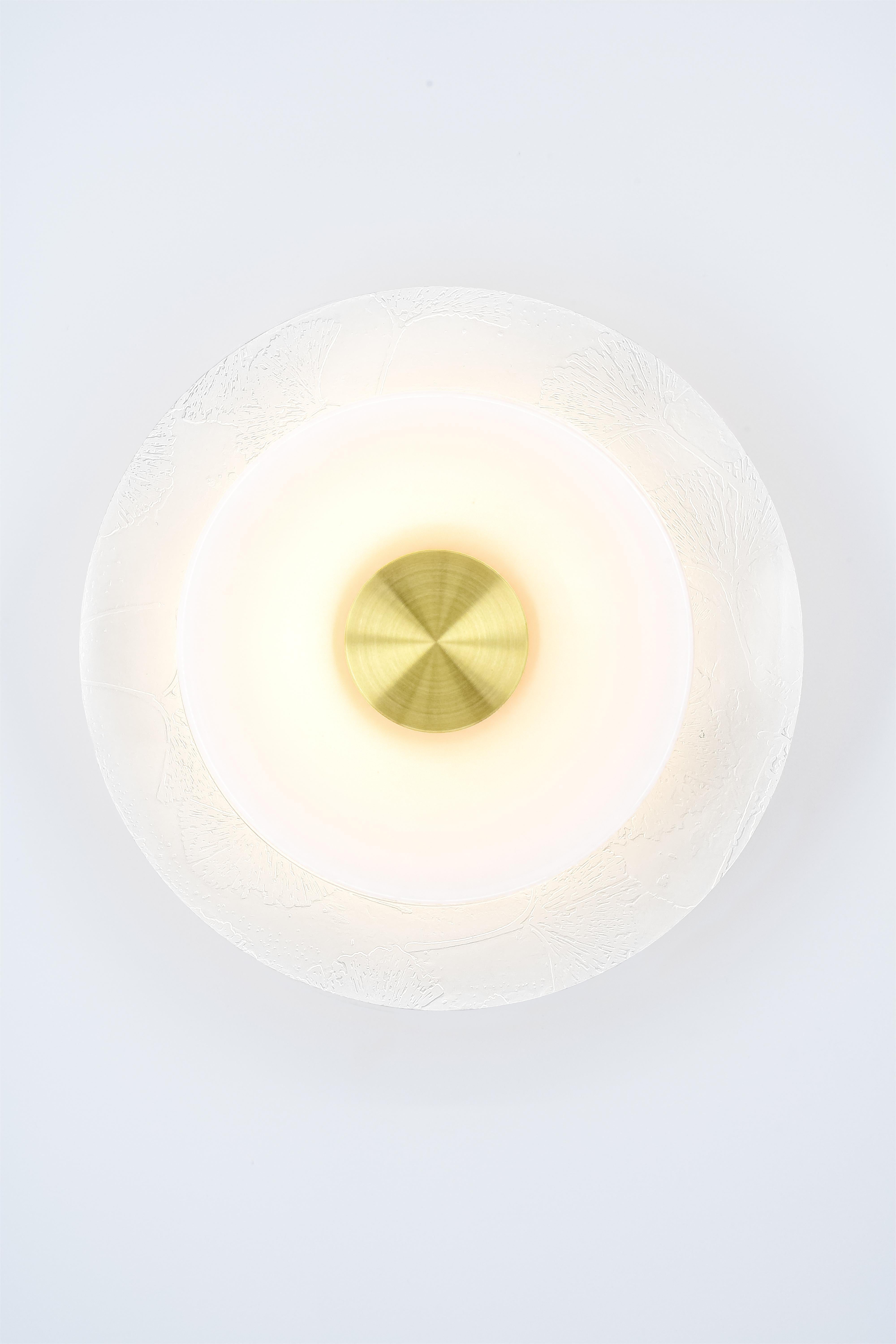 Other Klein Sconce in Ginkgo Etch in Matte White with White Glass Rondelle For Sale
