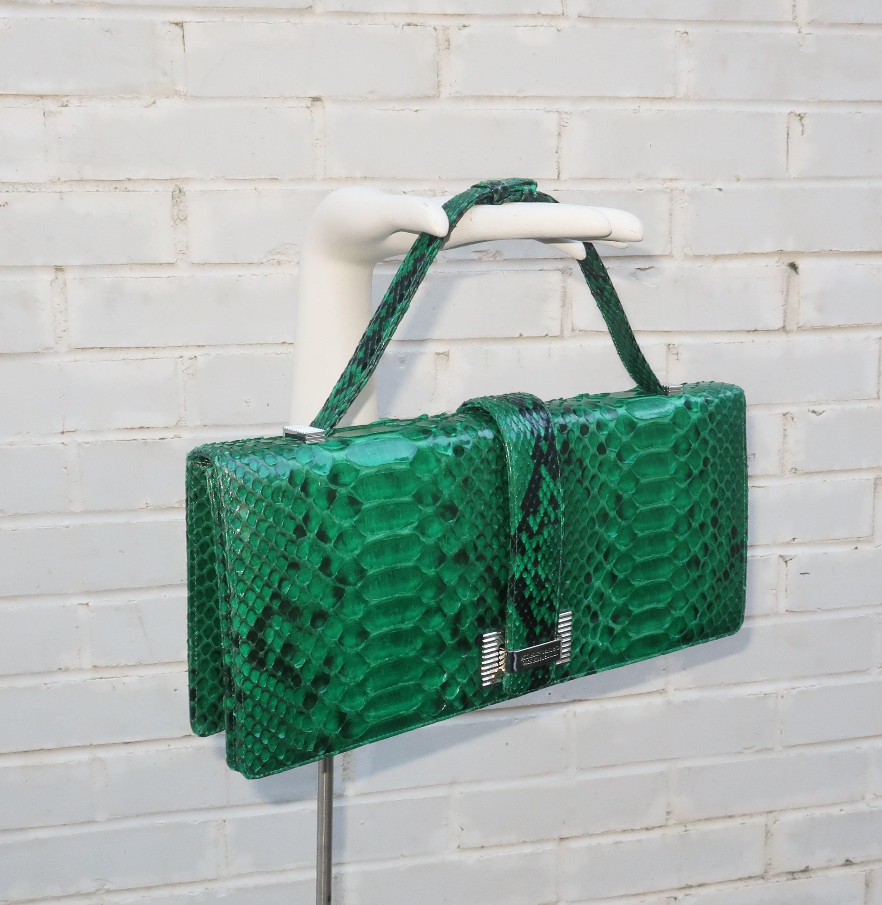 Kleinberg Sherrill Green Snakeskin Clutch Handbag 5