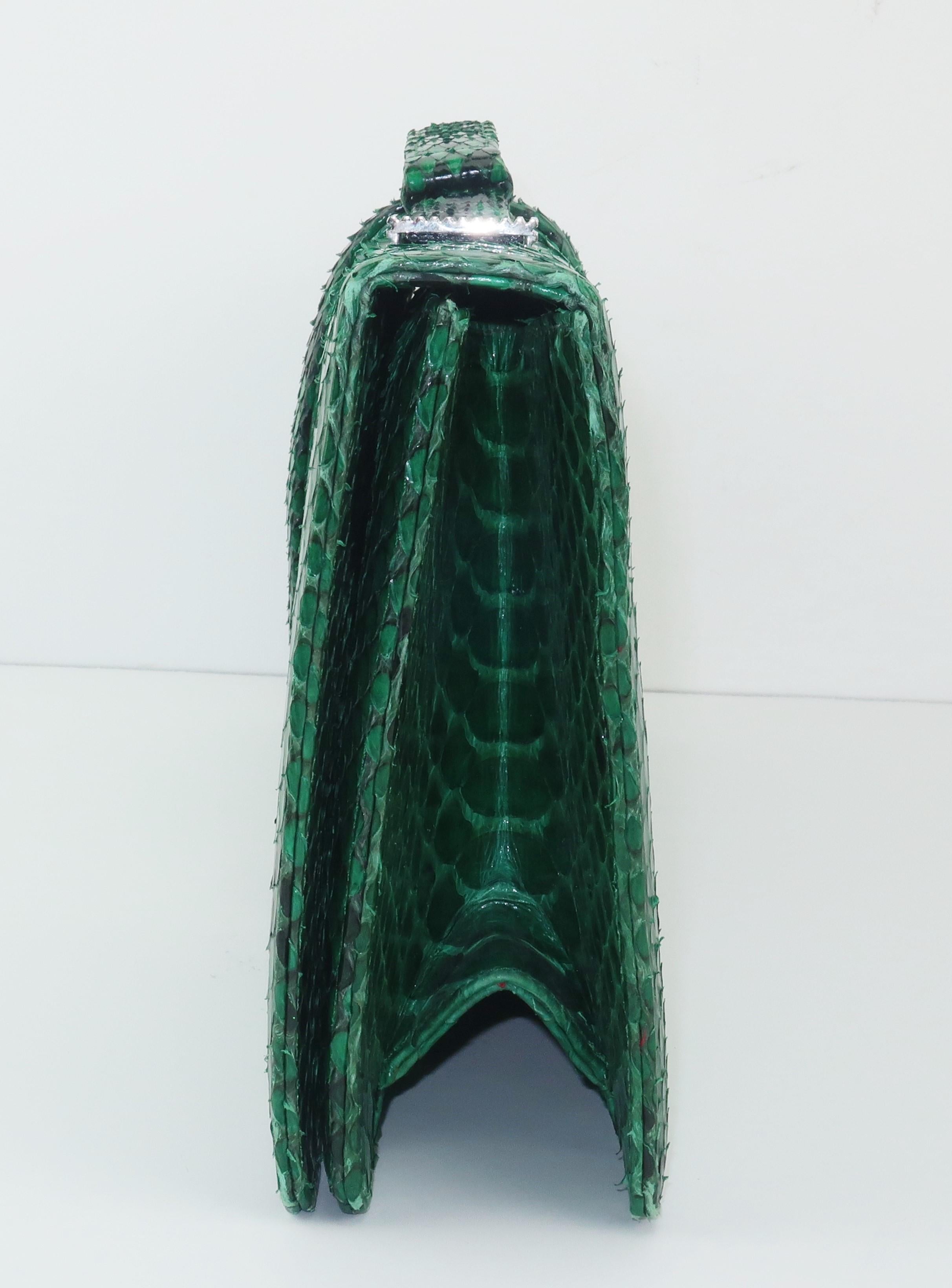 Kleinberg Sherrill Green Snakeskin Clutch Handbag 1