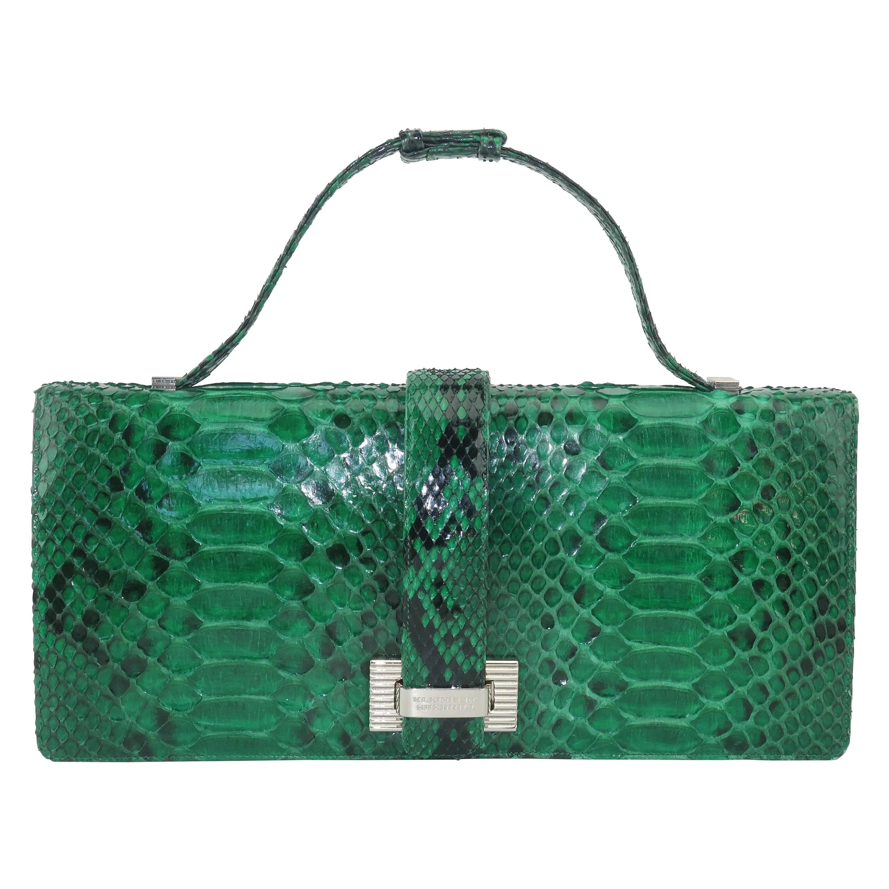 Kleinberg Sherrill Green Snakeskin Clutch Handbag