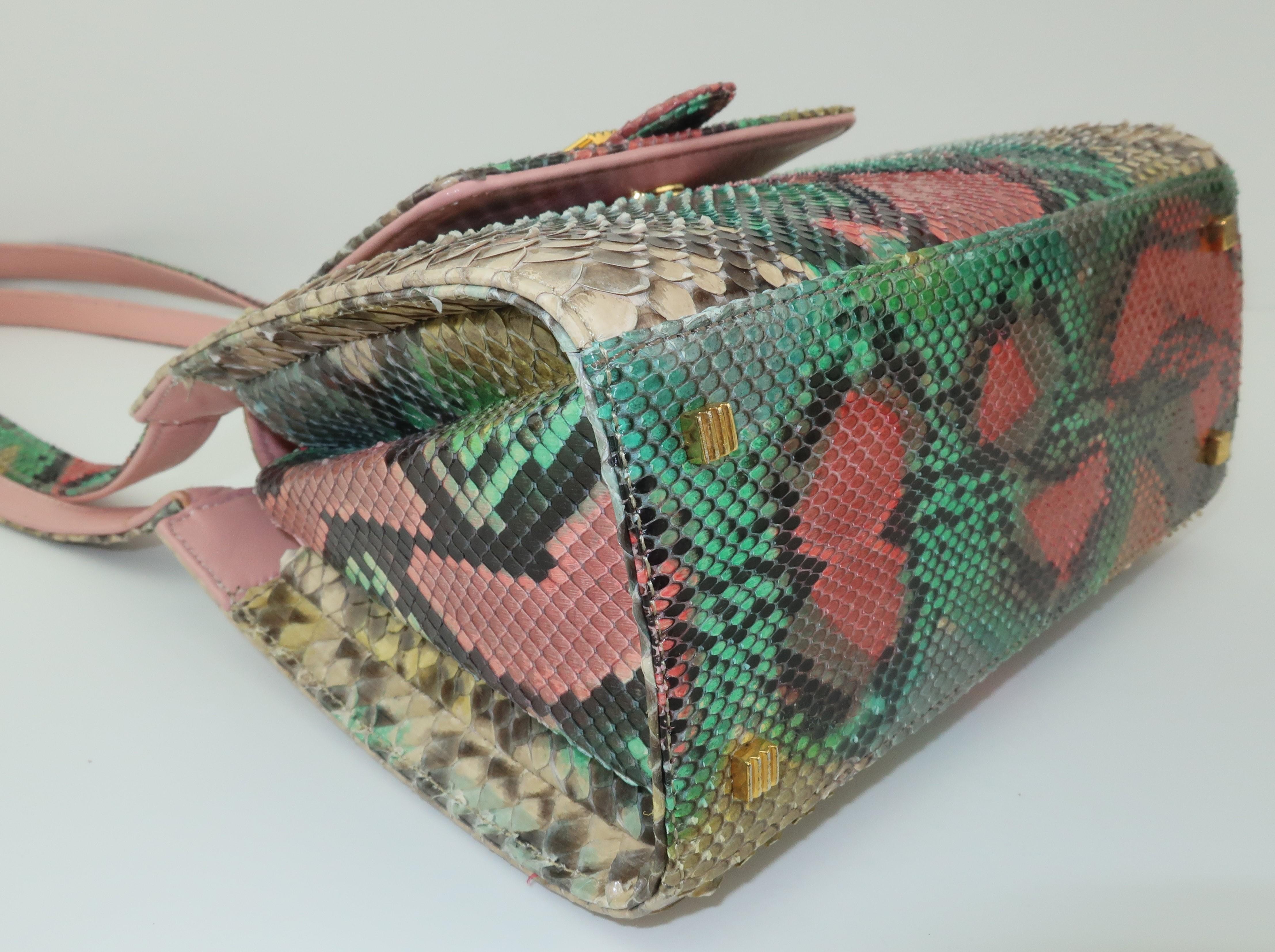 Kleinberg Sherrill Multi Color Python Snakeskin Handbag In Good Condition In Atlanta, GA