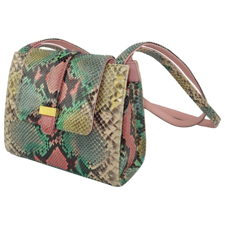 Kleinberg Sherrill Multi Color Python Snakeskin Handbag at 1stdibs