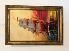 Original Vintage Oil Painting by Klekner (1962) – Tall Ship at Sunset, Seascape