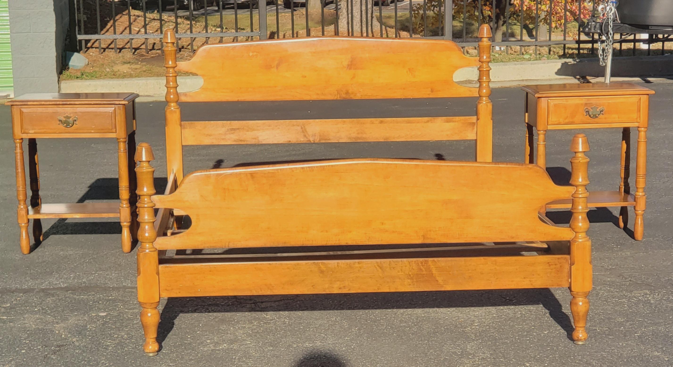 An antique Kling solid maple bed frame and headboard. Footed. Has makers mark. Measures 57