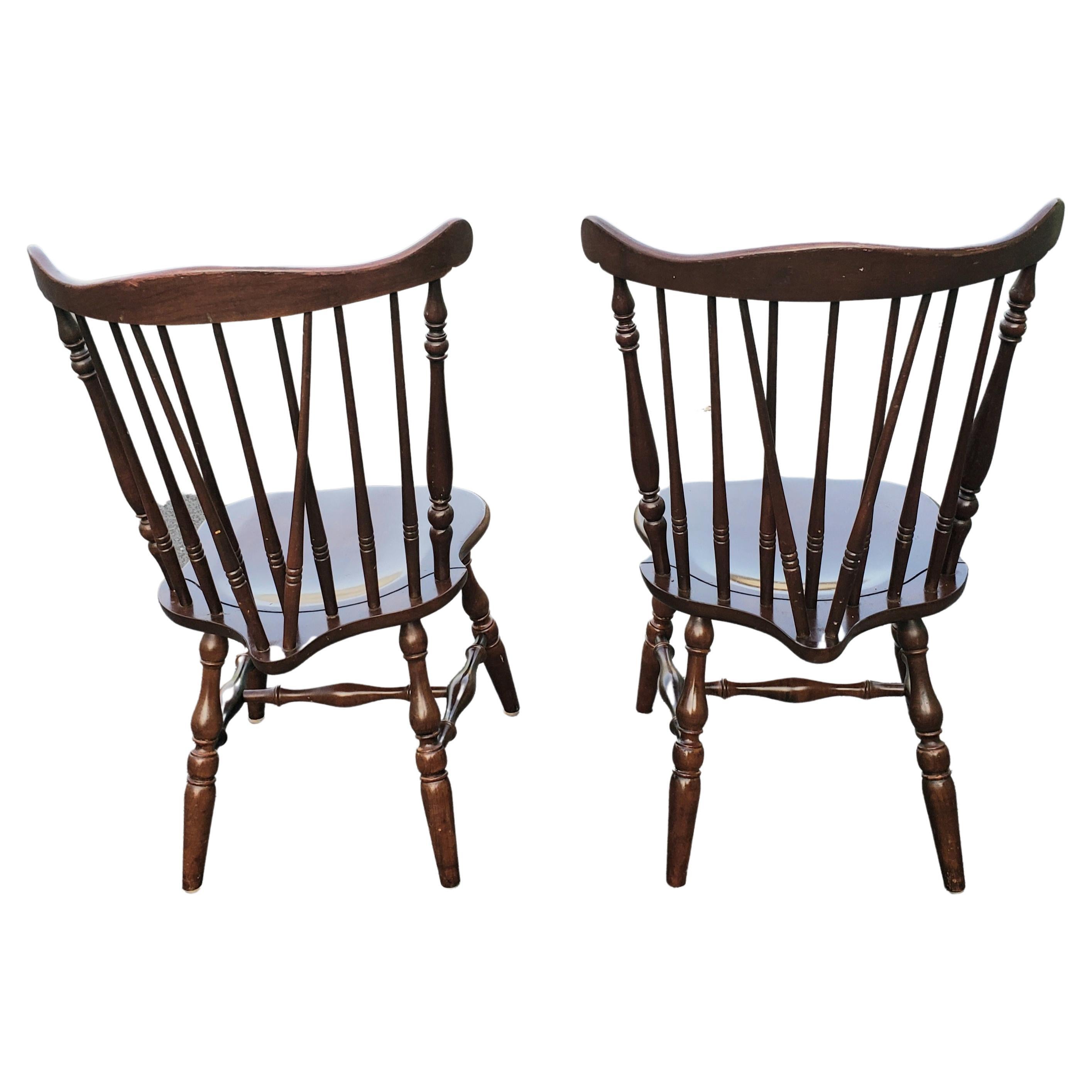 American Colonial Kling Furniture Cherry Mahogany Fiddleback Brace Back Windsor Chairs, C. 1940s