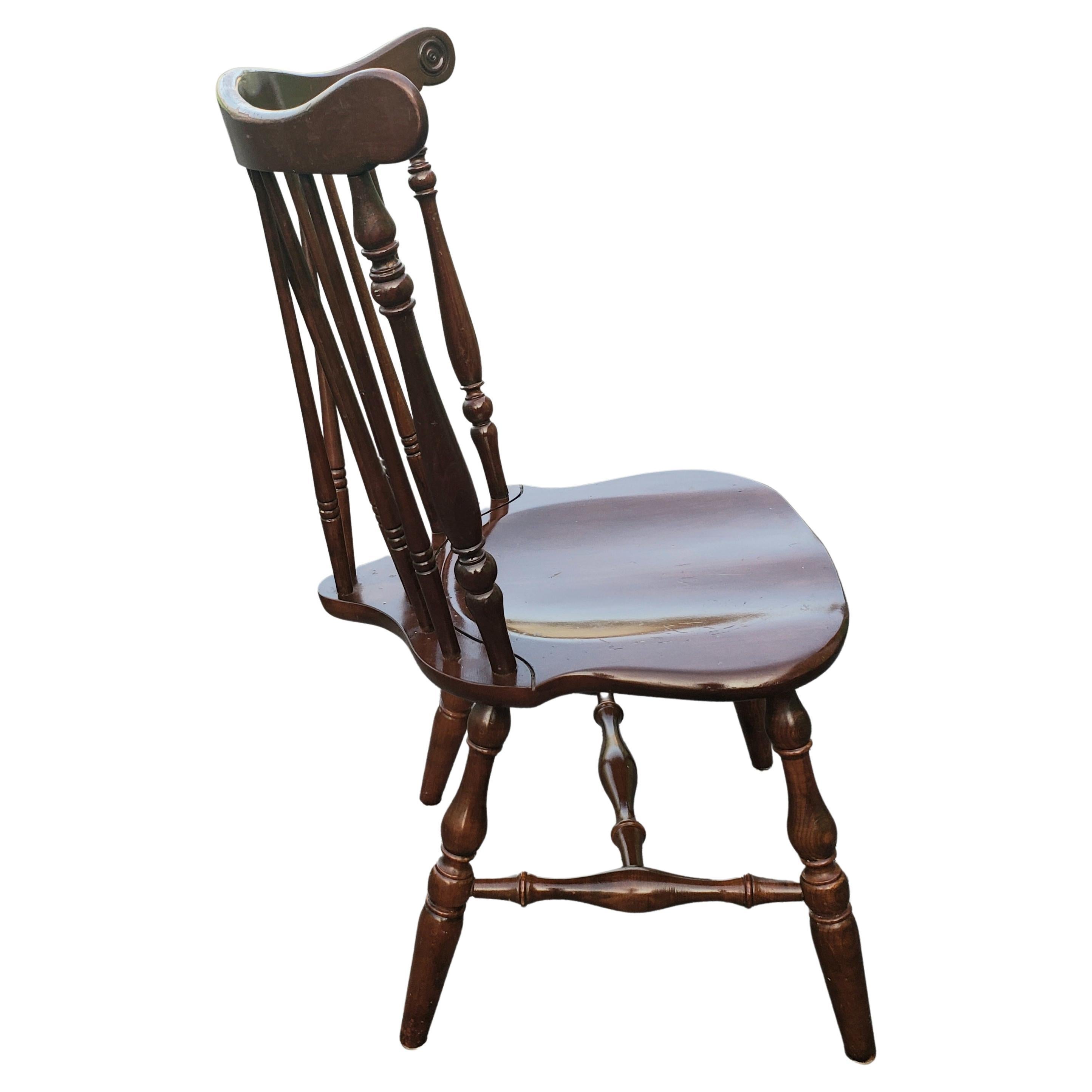 Woodwork Kling Furniture Cherry Mahogany Fiddleback Brace Back Windsor Chairs, C. 1940s