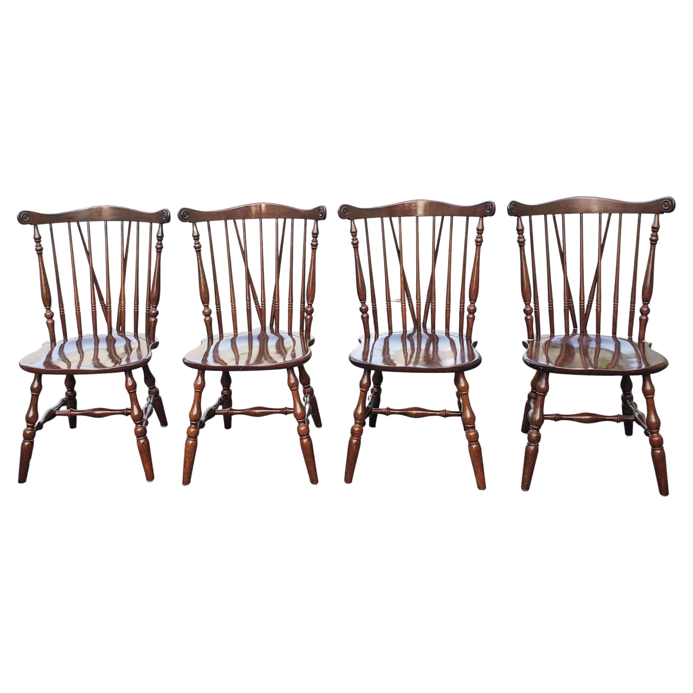 Kling Furniture Cherry Mahogany Fiddleback Brace Back Windsor Chairs, C. 1940s
