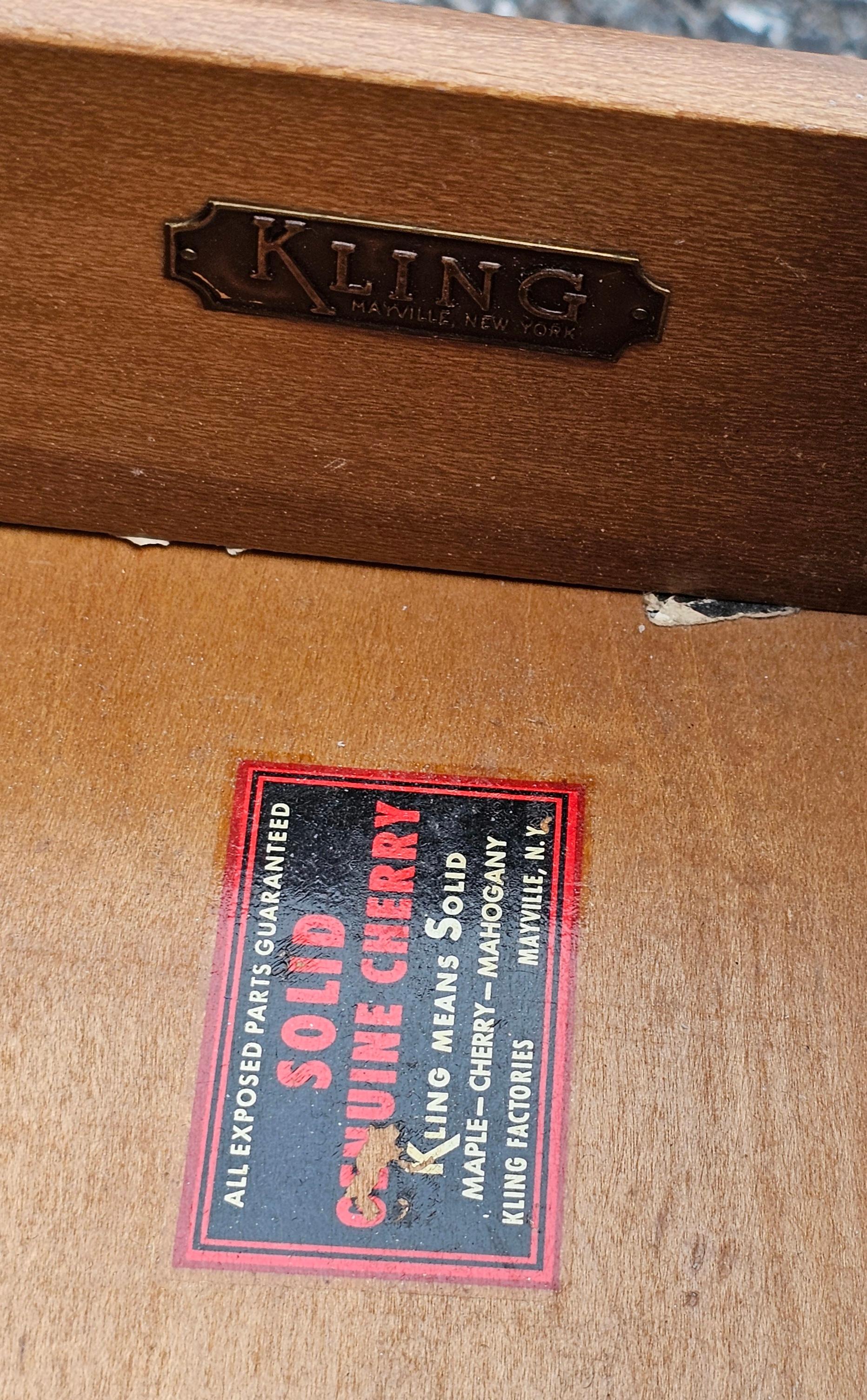 Kling Furniture Mid Century Solid Cherry Tiered Bedside Table Nightstand In Good Condition For Sale In Germantown, MD