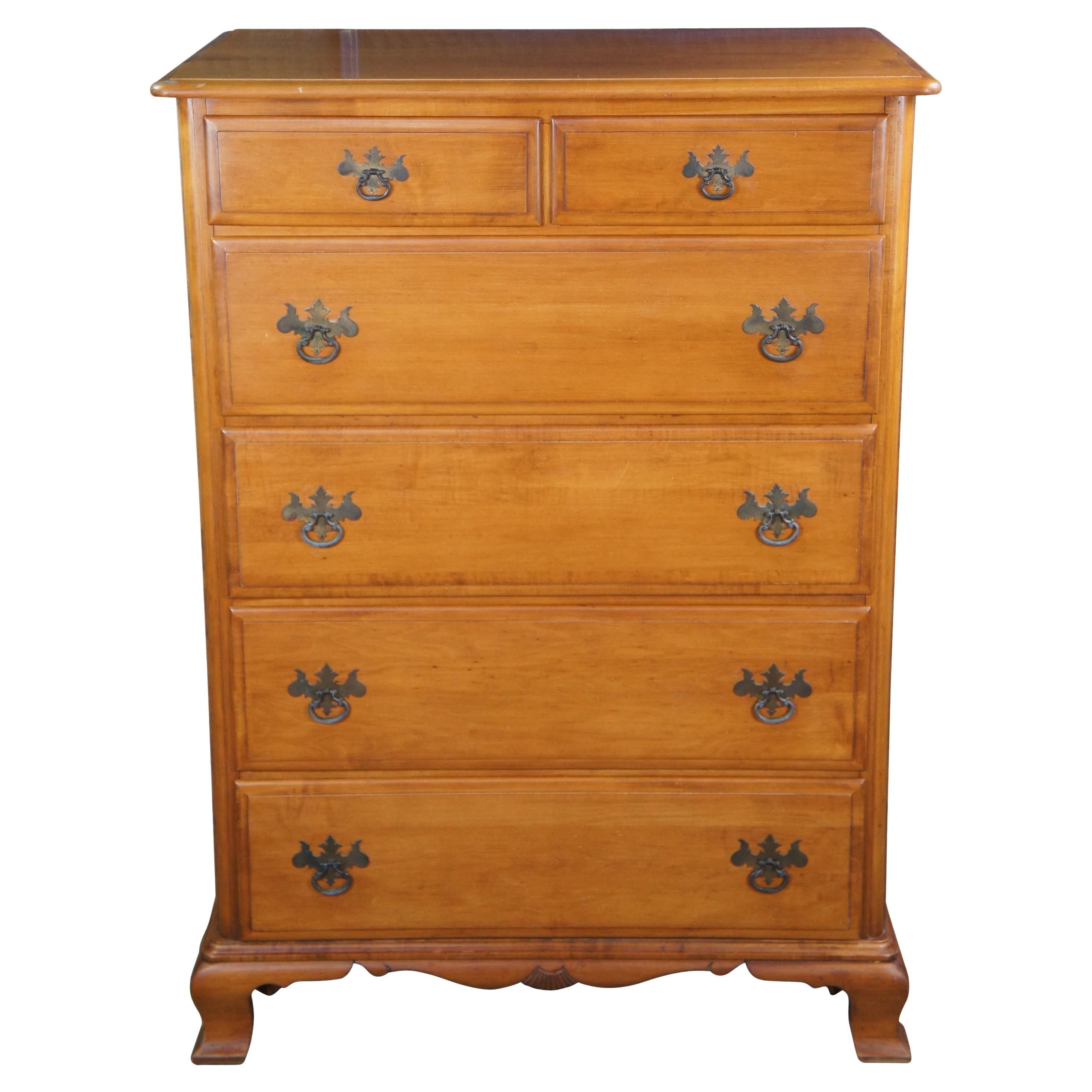 Kling Olde Orchard Maple Colonial Chippendale Tallboy Dresser Chest of Drawers