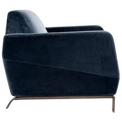 Klippen Lounge / Armchair in Blue Holly Hunt Velvet with Bronze Patina Base