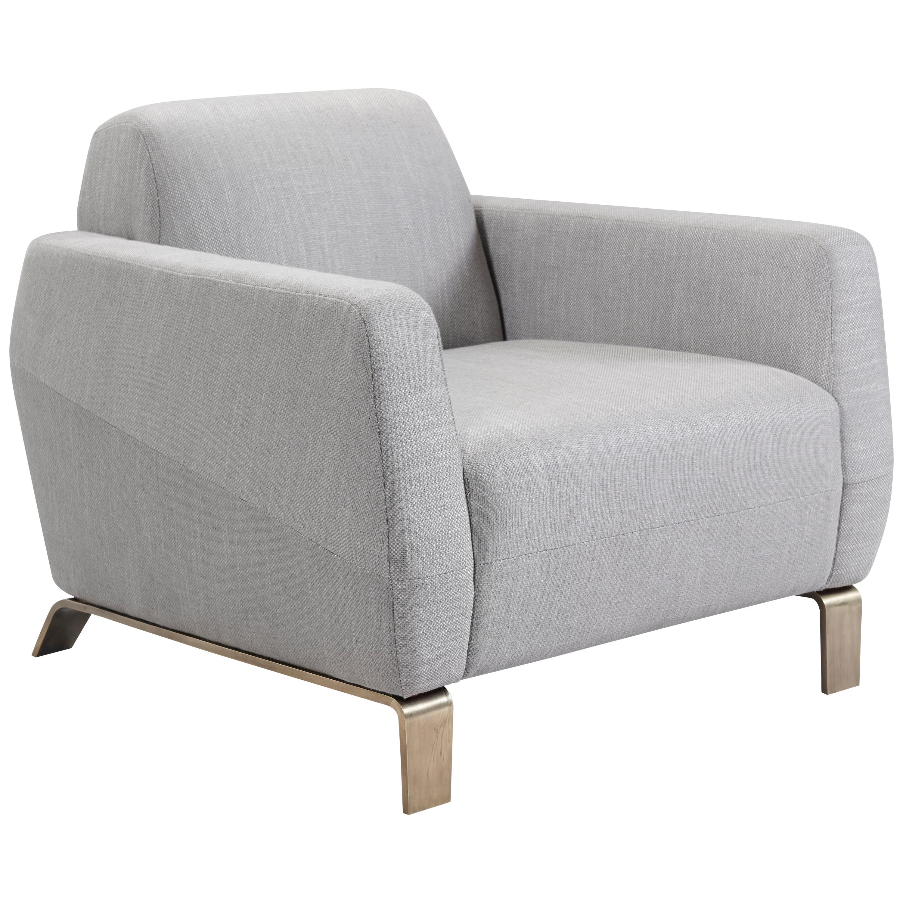 Klippen Lounge Armchair in Romo Fabric with Light Bronze Patina Base For Sale