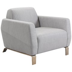 Klippen Lounge Armchair in Romo Fabric with Light Bronze Patina Base