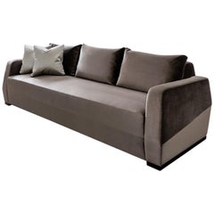 Klippen Modern Contemporary Sofa Holly Hunt Velvet with Espresso Brown Oak Feet