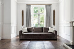 Klippen Sofa in Holly Hunt Dark Taupe Velvet with Espresso Brown Oak Feet