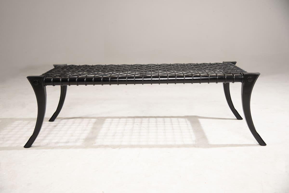 KLISMOS BENCH in Black Wood With Woven Leather  For Sale 5