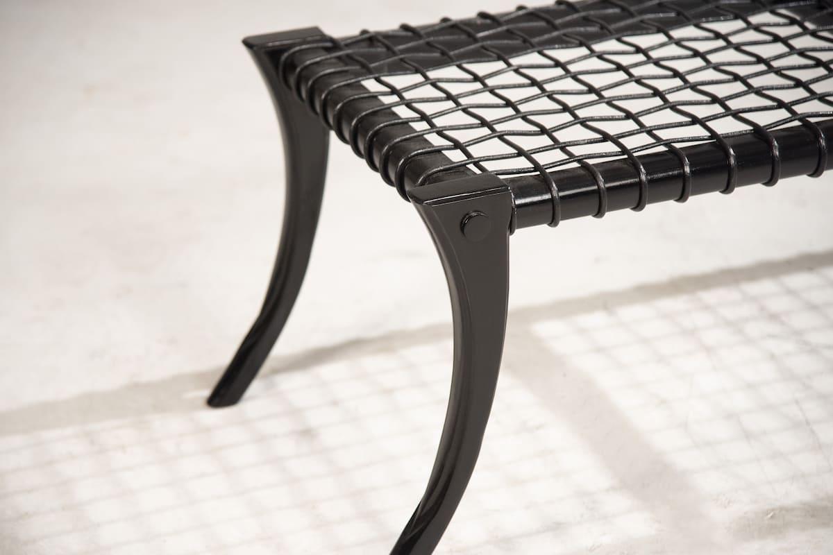 Italian KLISMOS BENCH in Black Wood With Woven Leather  For Sale