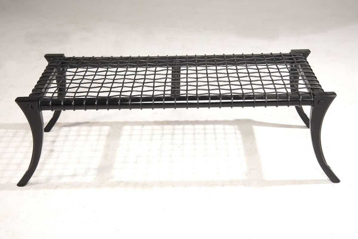 KLISMOS BENCH in Black Wood With Woven Leather  For Sale 4