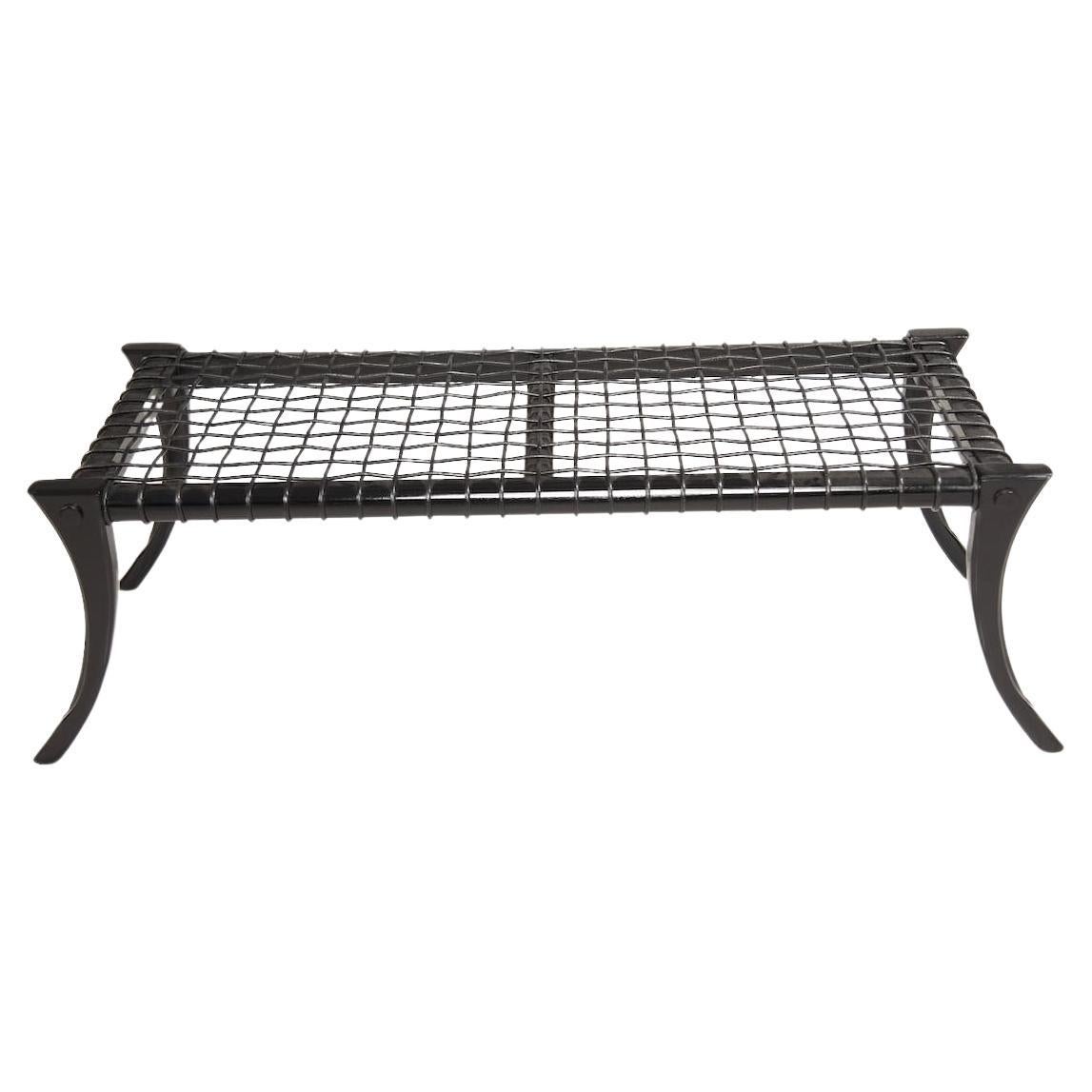 KLISMOS BENCH in Black Wood With Woven Leather  For Sale