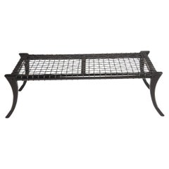 Antique KLISMOS BENCH in Black Wood With Woven Leather 