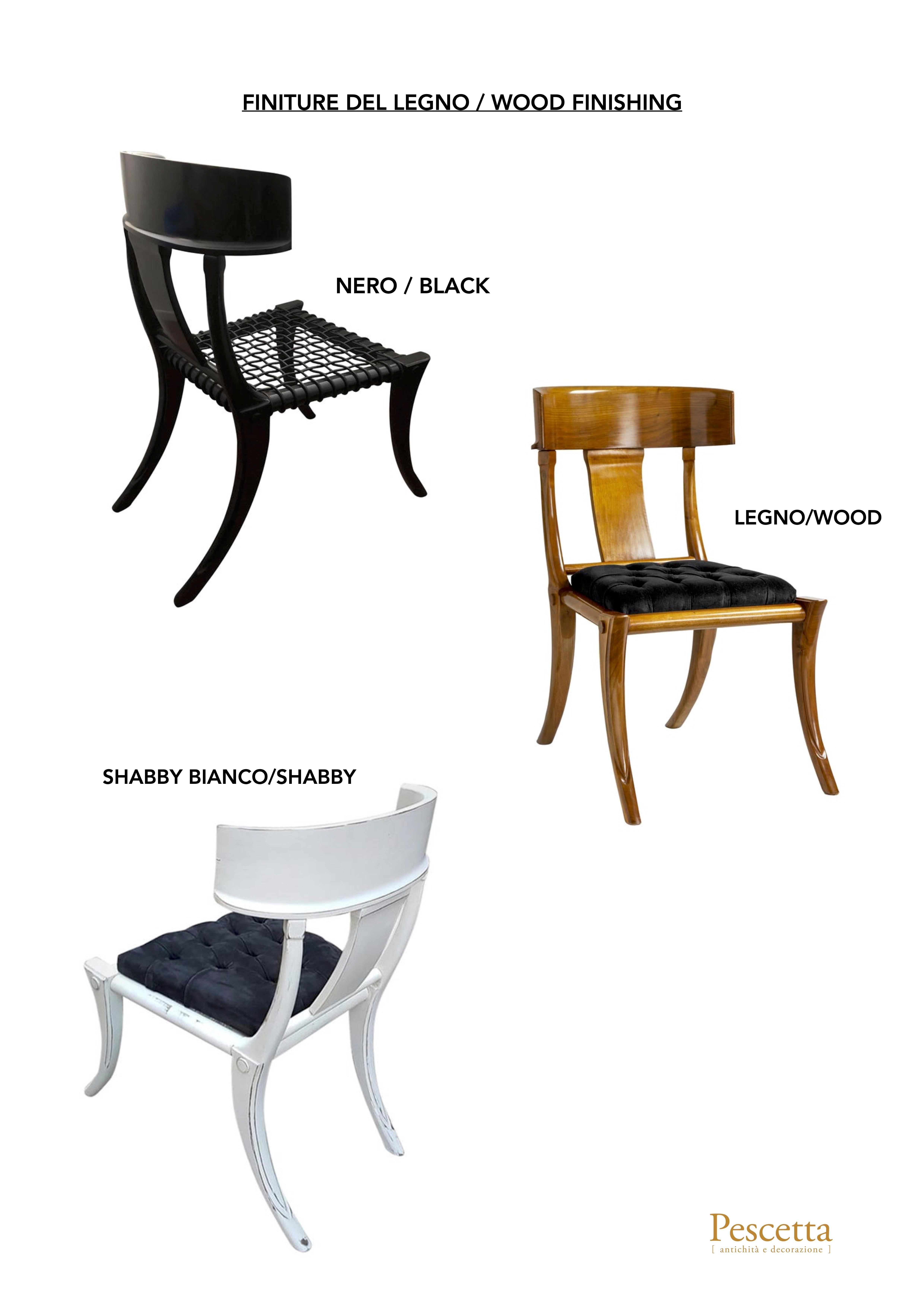 Klismos Sessel mit Säbelbeinen aus schwarzem Leder und Holz in anpassbaren Farben und Polsterung im Angebot 8