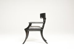 Klismos Black Leather Wood Saber Legs Armchairs Customizable Colors & Upholstery