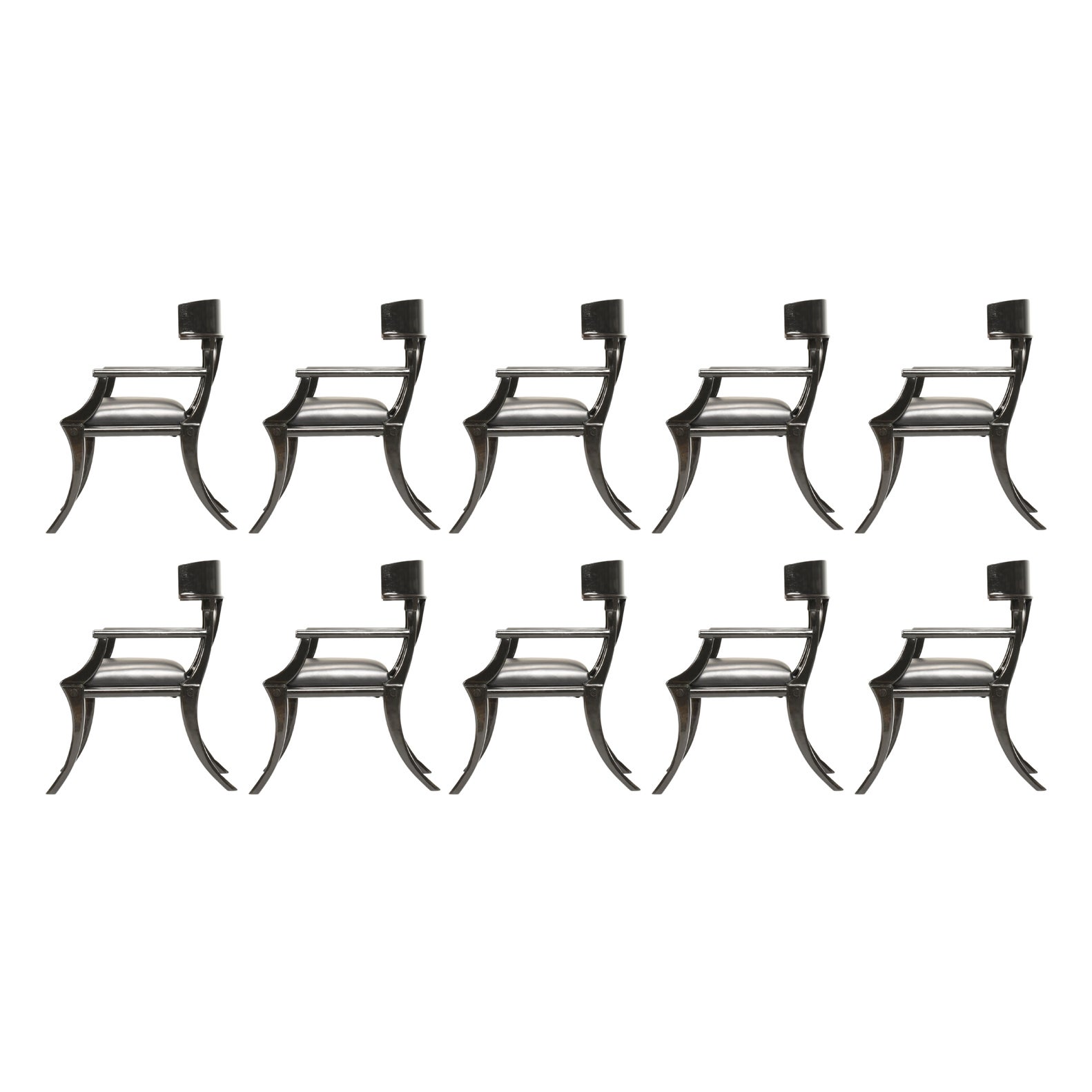 Klismos Sillones Pata de Sable Madera Cuero Negro Personalizables, Lote de 10